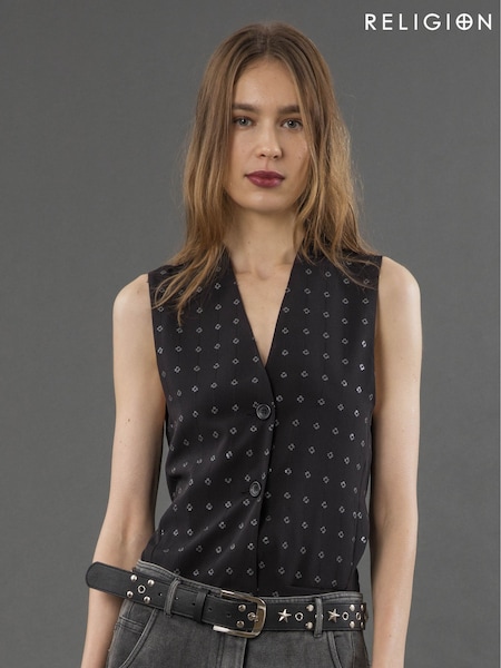 Religion Black Fleet Waistcoat Top With Sequin Beading (F59782) | 4,085 UAH