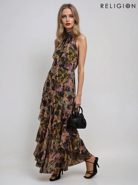 Religion Yellow Taylor Maxi Dress With Full Frill Skirt (F59790) | 643 QAR