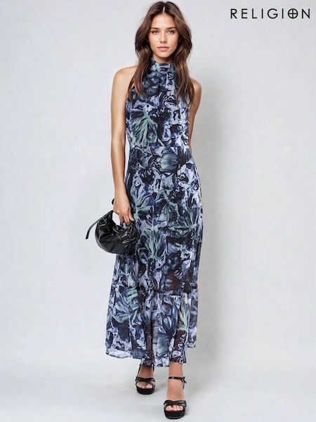 Sininen - Religion Time Maxi Halterneck Dress With Tie Sash (F59791) | €181