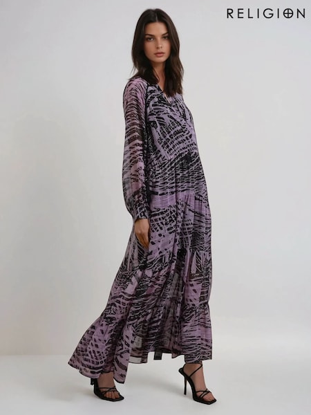 Religion Purple Callisto Maxi Dress With Tiered Skirt And Drawstring Waist (F59796) | 520 QAR