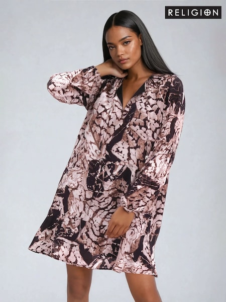 Religion Mystic Tunic Dress With Frill Hem In Animal Print (F59807) | €126