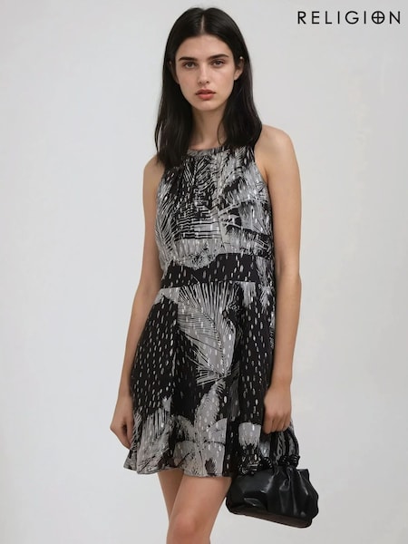 Religion Black Palm Mini Dress In Metallic Print (F59810) | 346 QAR
