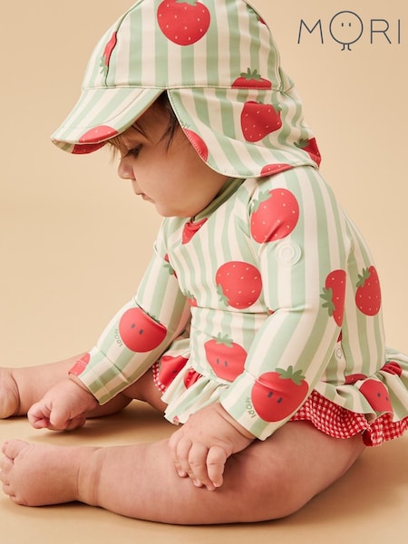 ירוק - MORI Green Strawberry Stripe Neck Cover Swim Hat UPF 50+ (F59858) | ‏88‏₪