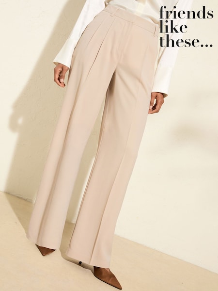 Friends Like These Neutral Petite Premium Elastic Back Tailored Wide Leg Trousers (F59861) | €47