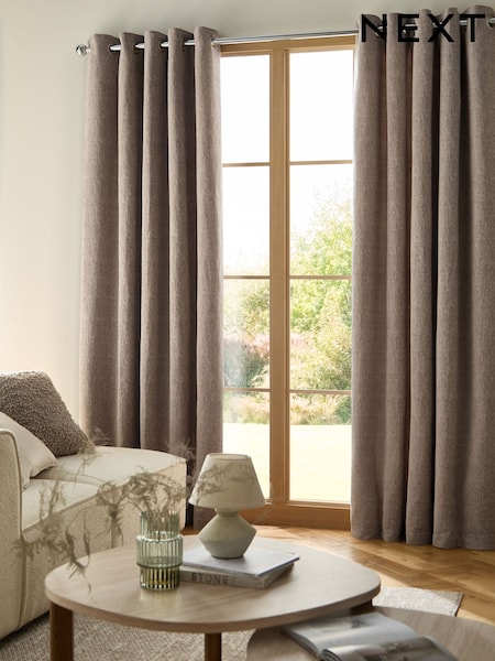 Natural Feather Heavyweight Chenille Eyelet Super Thermal Curtains (F59874) | €77 - €230