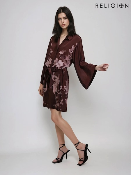 Religion Brown Inversion Lust Tunic Dress With Kimono Sleeves (F59876) | R$ 910