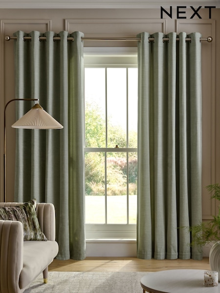 Sage Green Fine Chenille Super Thermal Eyelet Curtains (F59888) | €66 - €177