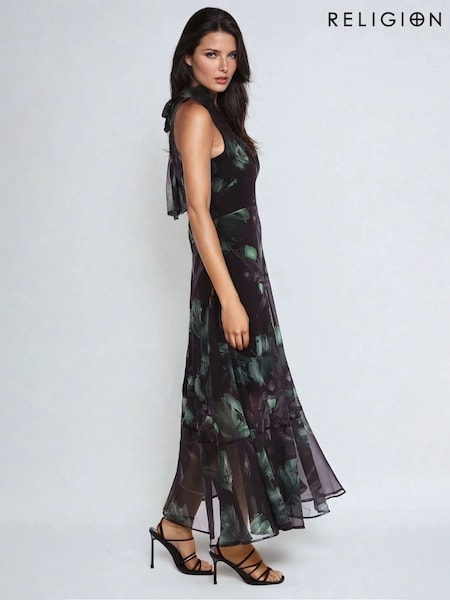 Зеленый - Religion Time Maxi Halterneck Dress With Tie Sash (F59890) | €152