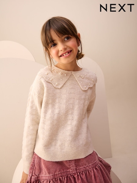 Ecru Pearl Collar Jumper (3-16yrs) (F59932) | €29 - €35