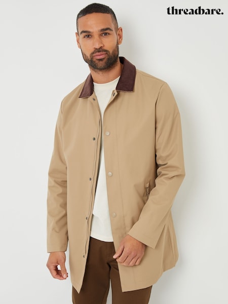 Threadbare Brown Showerproof Longline Corduroy Collar Trench (F59963) | €63