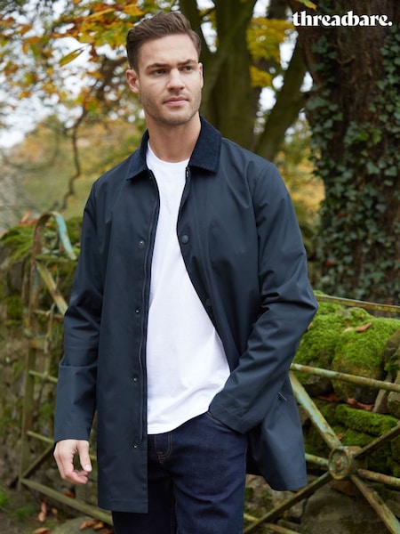 Blauw - Threadbare Showerproof Longline Corduroy Collar Trench (F59968) | € 77