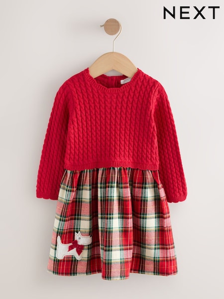 Red Knitted Tartan Dress (3mths-7yrs) (F59983) | €29 - €34