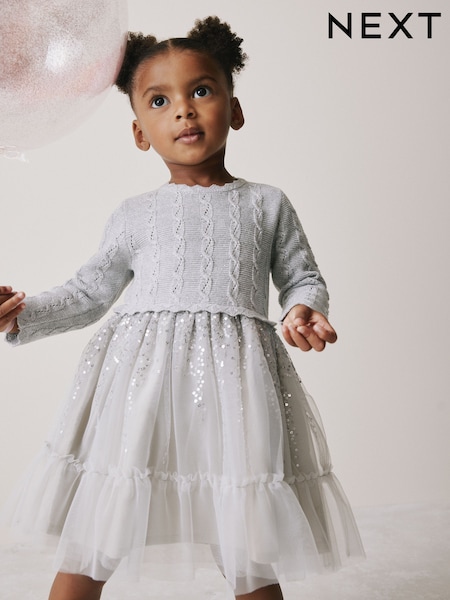 Grey Knitted Occasion Dress (3mths-10yrs) (F59986) | AED147 - AED168