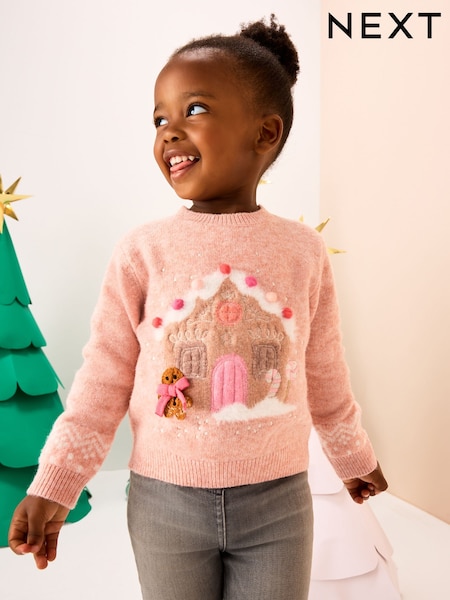 Pink Christmas Gingerbread House Jumper (3mths-7yrs) (F59997) | €24 - €29
