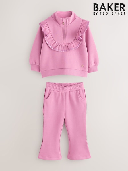 Baker by Ted Baker Dusky Pink 2 Piece Ruffle Collar Sweat Top & Flare Set (F60009) | 189 QAR - 205 QAR