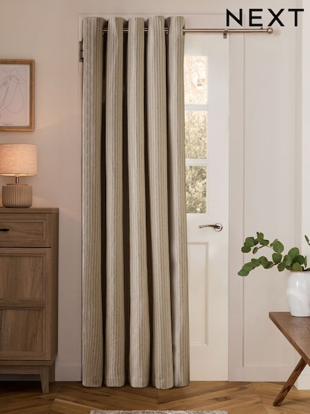 Natural Brushed Stripe Super Thermal Eyelet Door Curtains (F60045) | €69 - €95