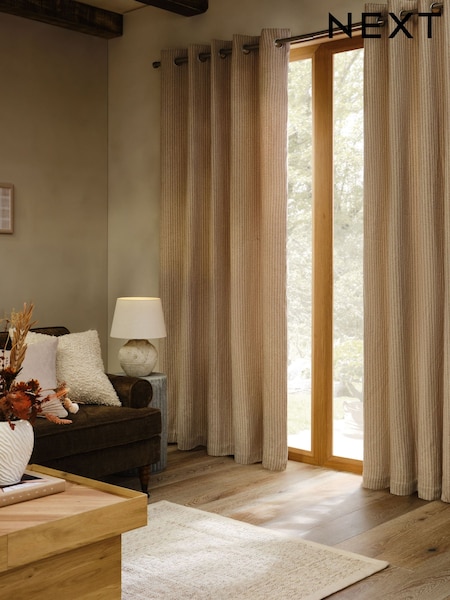 Natural Brushed Stripe Super Thermal Eyelet Curtains (F60047) | €78 - €177