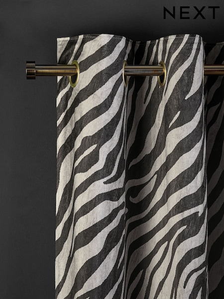 Black/Grey Velvet Zebra Print Super Thermal Eyelet Curtains (F60049) | AED278 - AED648