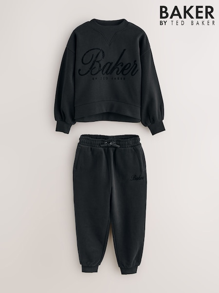 Negro - Baker by Ted Baker 2 Piece Flock Print Boxy Sweat & Cuffed Joggers Set (F60054) | 51 € - 58 €