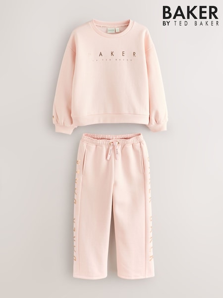 Baker by Ted Baker Pink 2 Piece Metallic Side Graphic Sweat & Wide Leg Joggers Set (F60058) | 205 QAR - 232 QAR