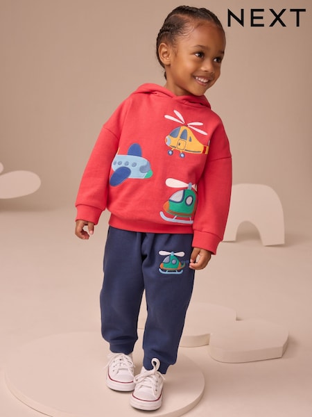 Red/Navy Blue Appliqué Transport - Hoodie And Joggers Set (3mths-7yrs) (F60093) | 28 € - 33 €