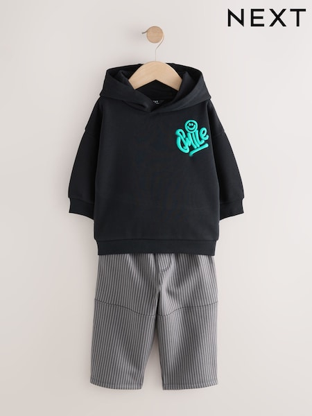 Black and Grey Printed Hoodie and Carpenter Joggers Set (3mths-7yrs) (F60099) | 99 QAR - 119 QAR