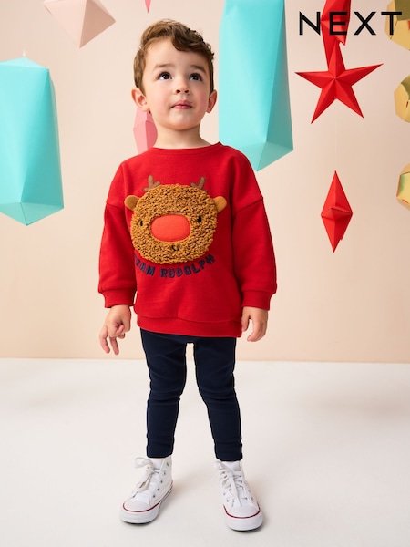 Red Boucle Rudolph Christmas Leggings and Crew Set (3mths-7yrs) (F60100) | AED81 - AED102