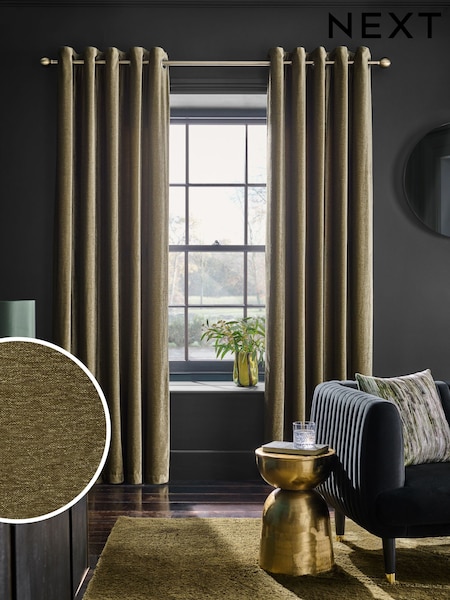 Olive Green Plush Chenille Eyelet Lined Curtains (F60125) | €126 - €265