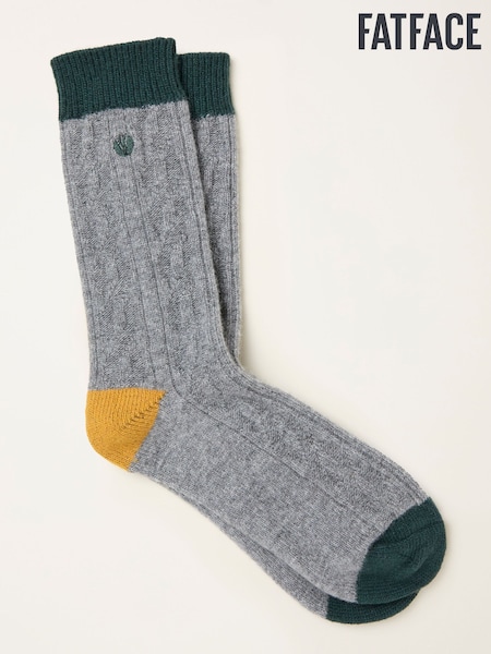 FatFace Grey Cable Wool Blend Socks (F60156) | AED82