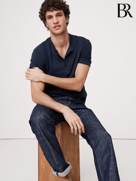 Banana Republic Navy Blue Soft Wash Henley T-Shirt (F60167) | €43