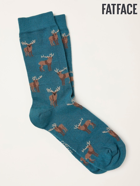 FatFace Teal Blue Moose Socks (F60175) | €11