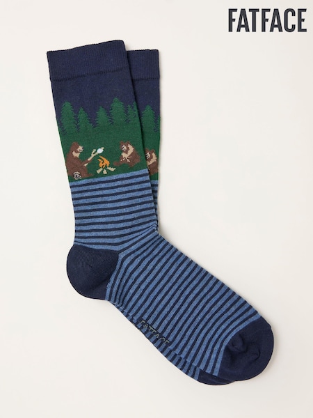 FatFace Navy Camping Bears Socks (F60176) | AED44
