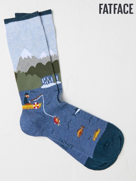 FatFace Blue Fishing Scene Socks (F60191) | €10