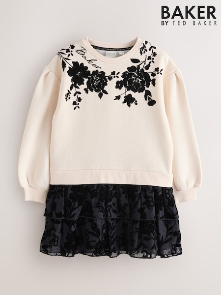 Baker by Ted Baker Cream Flocked Floral Sweat Mockable Dress (F60259) | 57 € - 64 €