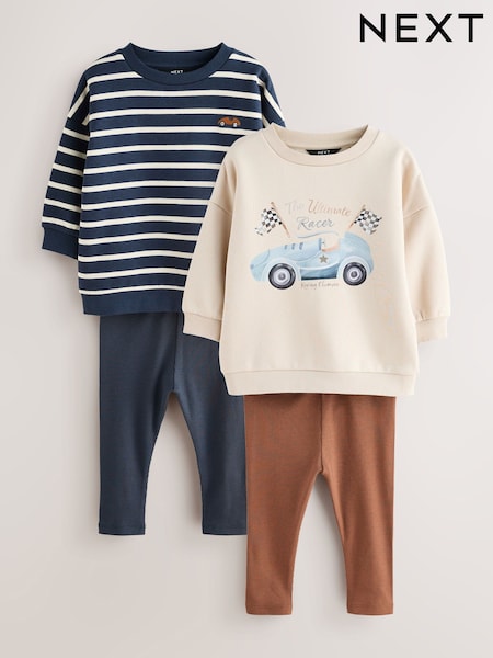 Blue/White Stripe/Car Sweatshirts and Leggings Set 2 Pack (3mths-7yrs) (F60306) | €36 - €48