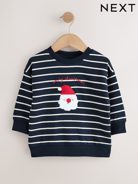 Navy Blue/Ecru Stripe Christmas Crew Neck Jersey Sweatshirt (3mths-7yrs) (F60316) | 54 QAR - 64 QAR