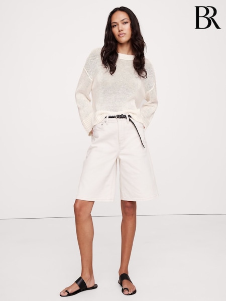 Banana Republic White Oversized 100% Linen Knitted Jumper (F60408) | €186