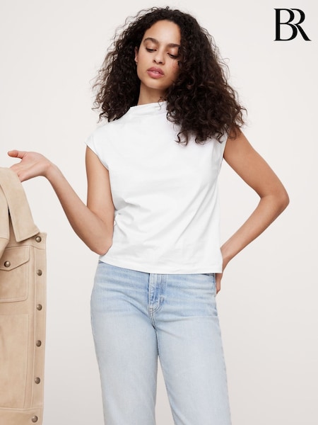 Banana Republic White Silky Cotton Mock-Neck Top (F60420) | €34