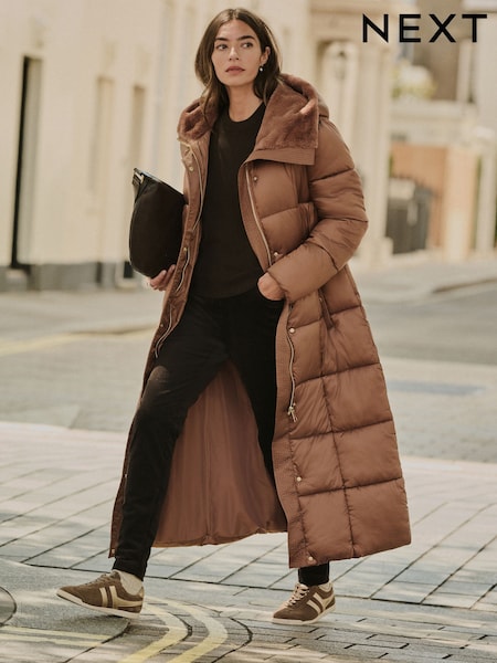 Toffee Shower Resistant Padded Longline Coat (F60469) | €126.50