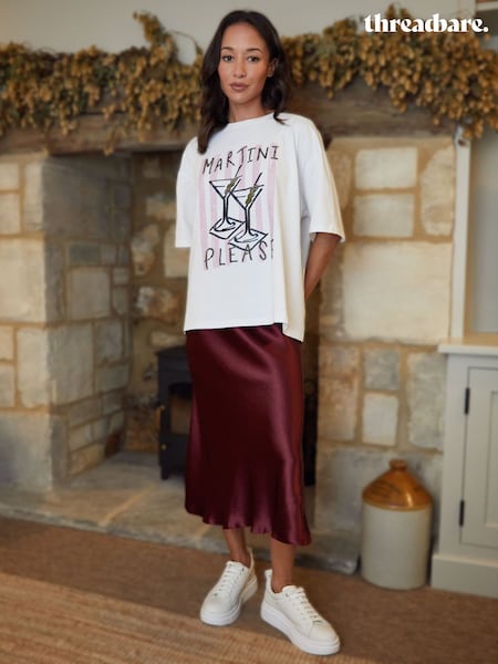 Threadbare Red Satin Midi Skirt (F60546) | €40