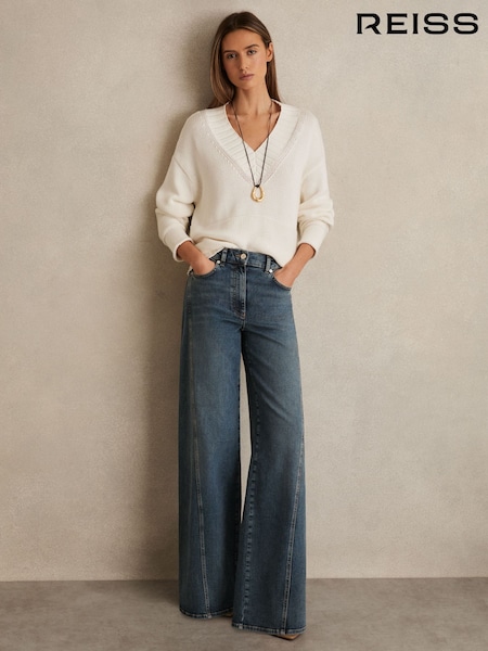 Reiss Mid Blue Fern Petite Twist Seam Wide Leg Jeans (F60567) | €259