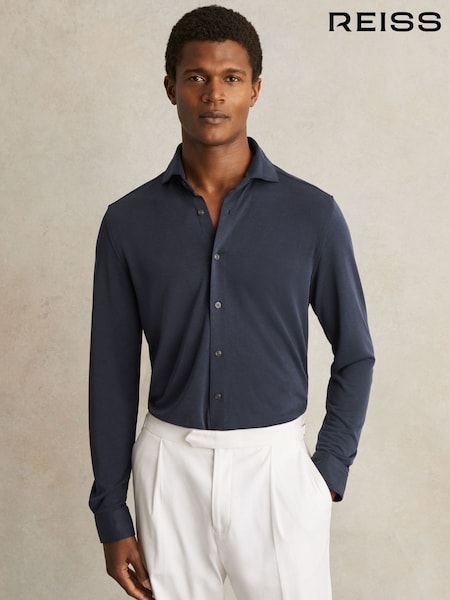 Reiss Navy Bobby Modal-Blend Cutaway-Collar Shirt Regular-Fit (F60569) | €142
