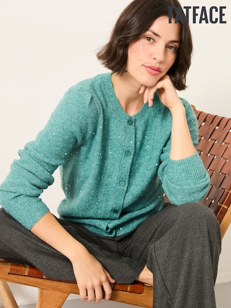 FatFace Jasmine Aqua Blue Sparkle Knitted Cardigan (F60583) | €86