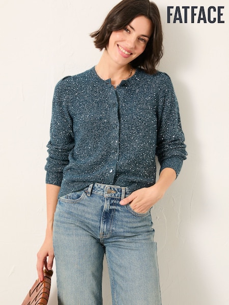 FatFace Jasmine Teal Blue Sparkle Knitted Cardigan (F60586) | €76.50