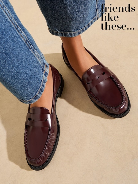 Vermelho Borgonha - Friends Like These Flat Ruched Comfort Slip On Patent Faux Leather Penny Loafers (F60654) | R$ 315