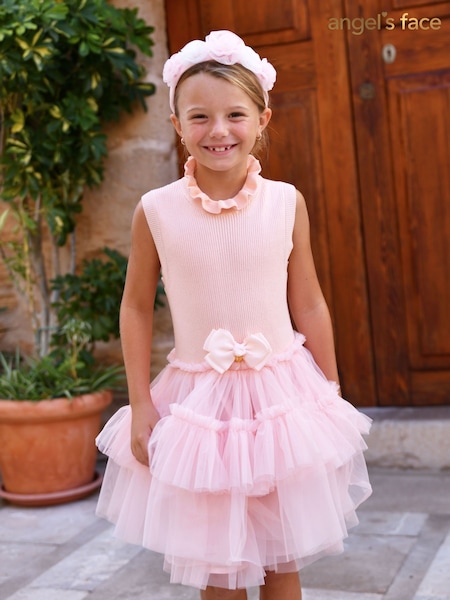 Angels Face Pink Eunice Sleeveless Knit With Tulle 100% Cotton Dress (F60682) | 495 QAR - 544 QAR