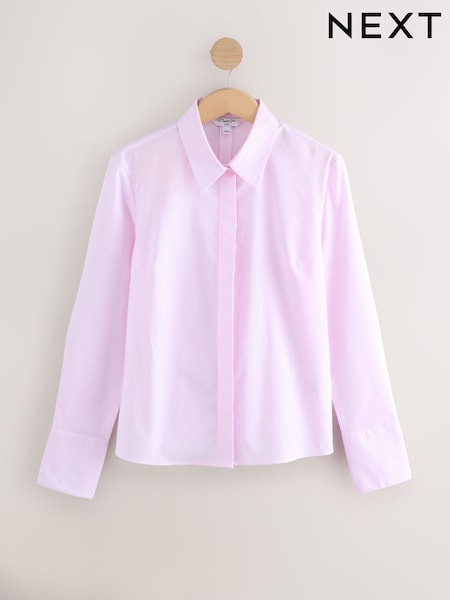 Pink/White Stripe Fitted Stretch Essential Long Sleeve Shirt (F60689) | €22