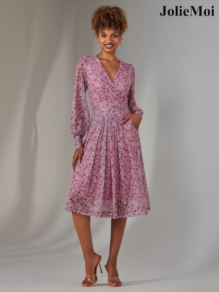 Рожевий - Jolie Moi Long Sleeve Lace Print Midi Dress (F60728) | 4 686 грн