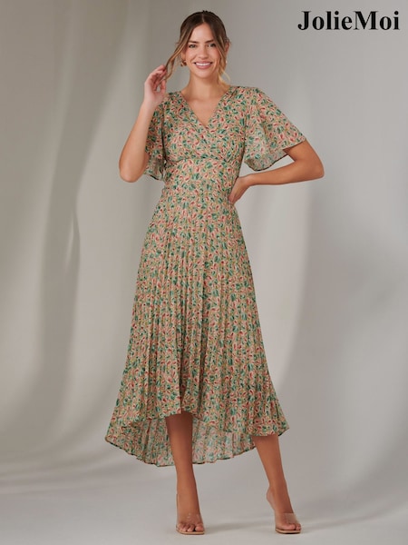Jolie Moi Light Natural Charlotte Pleated Chiffon Midmaxi Dress (F60729) | ₪392