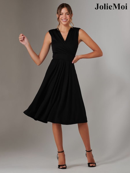 Jolie Moi Black Plain Sleeveless Midi Dress (F60732) | $180